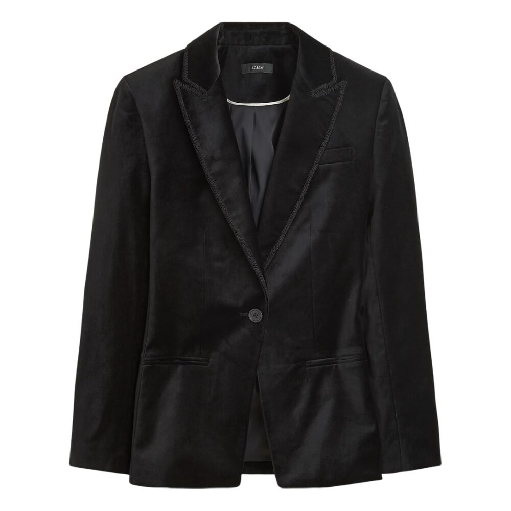 J. Crew Alexandra blazer in velvet black size 18 XL XXL braided trim CF274